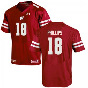 Mens Wisconsin Badgers Cam Phillips #18 Red Football Jersey 534812-196
