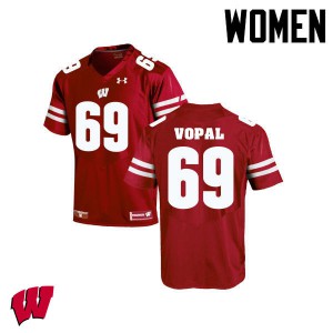 Women Wisconsin Badgers Aaron Vopal #69 Official Red Jersey 815988-917
