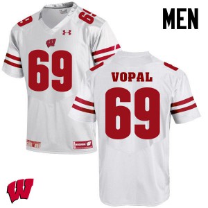 Men's Wisconsin Badgers Aaron Vopal #69 White Embroidery Jersey 811211-707