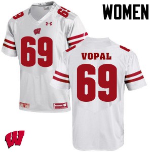 Women Wisconsin Badgers Aaron Vopal #69 NCAA White Jerseys 342789-811
