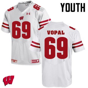 Youth Wisconsin Badgers Aaron Vopal #69 Embroidery White Jerseys 534353-554