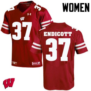 Womens Wisconsin Badgers Andrew Endicott #37 Red Embroidery Jerseys 676615-945