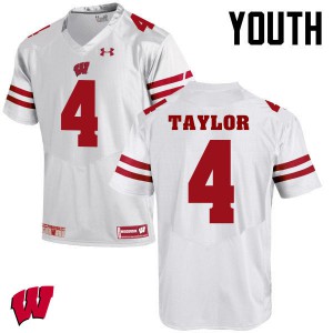 Youth Wisconsin Badgers A.J. Taylor #4 Official White Jerseys 314705-610