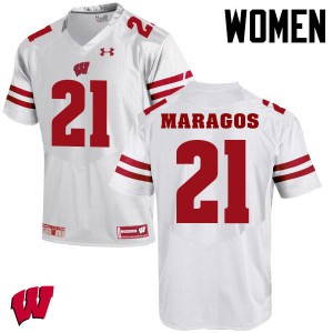 Women Wisconsin Badgers Chris Maragos #21 White Stitched Jersey 530335-193
