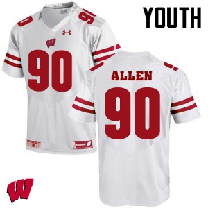 Youth Wisconsin Badgers Connor Allen #90 Official White Jerseys 372664-563