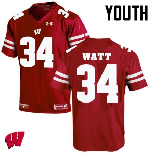 Youth Wisconsin Badgers Derek Watt #34 Stitch Red Jerseys 130619-544