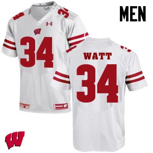 Mens Wisconsin Badgers Derek Watt #34 NCAA White Jersey 131690-418