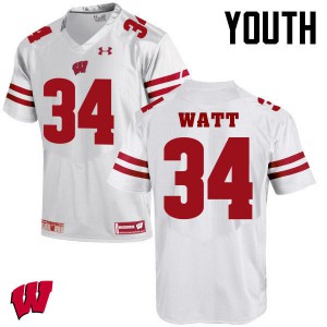 Youth Wisconsin Badgers Derek Watt #34 White NCAA Jersey 151548-432