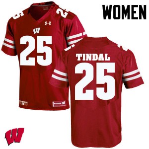Womens Wisconsin Badgers Derrick Tindal #25 Red Stitch Jerseys 963488-734