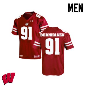 Men Wisconsin Badgers Josh Bernhagen #91 Embroidery Red Jersey 750608-529