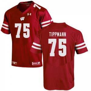 Mens Wisconsin Badgers Joe Tippmann #75 College Red Jerseys 418573-205