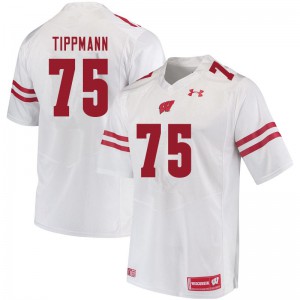 Mens Wisconsin Badgers Joe Tippmann #75 Stitched White Jerseys 767369-561