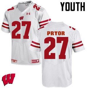 Youth Wisconsin Badgers Kendrick Pryor #27 Official White Jerseys 779906-981
