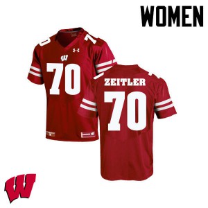 Women Wisconsin Badgers Kevin Zeitler #70 Stitch Red Jerseys 694420-841
