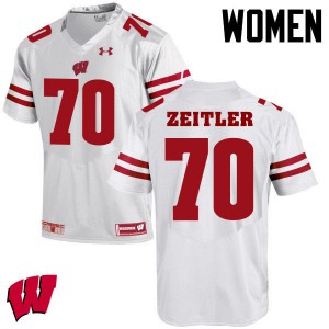 Women's Wisconsin Badgers Kevin Zeitler #70 White Stitch Jerseys 954778-442