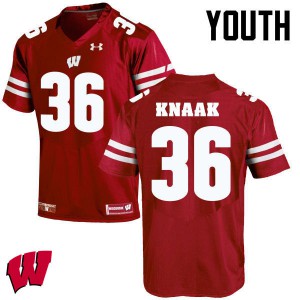 Youth Wisconsin Badgers Kobe Knaak #36 Red Stitch Jerseys 443040-127