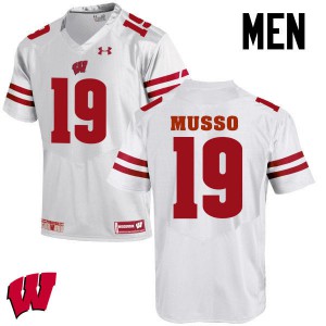 Mens Wisconsin Badgers Leo Musso #19 White Embroidery Jerseys 366605-619