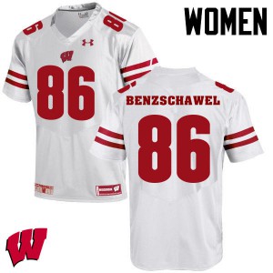 Women Wisconsin Badgers Luke Benzschawel #90 White Alumni Jerseys 293365-674