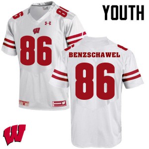Youth Wisconsin Badgers Luke Benzschawel #86 White Embroidery Jerseys 690878-408