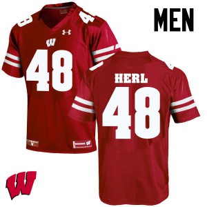 Mens Wisconsin Badgers Mitchell Herl #48 Red Embroidery Jersey 139342-206