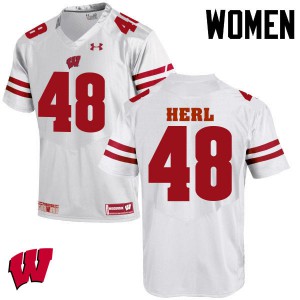Women Wisconsin Badgers Mitchell Herl #48 White Official Jersey 973614-744