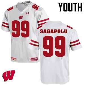 Youth Wisconsin Badgers Olive Sagapolu #99 White Football Jerseys 503585-820