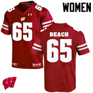 Womens Wisconsin Badgers Tyler Beach #65 Red Embroidery Jersey 558694-384