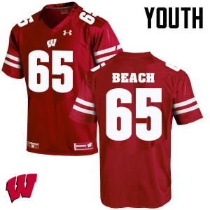Youth Wisconsin Badgers Tyler Beach #65 Red Stitched Jersey 667230-273