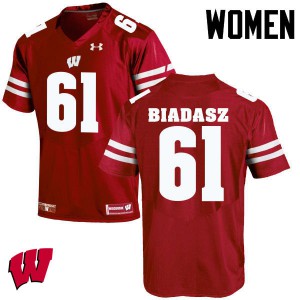 Womens Wisconsin Badgers Tyler Biadasz #61 Embroidery Red Jersey 908175-385