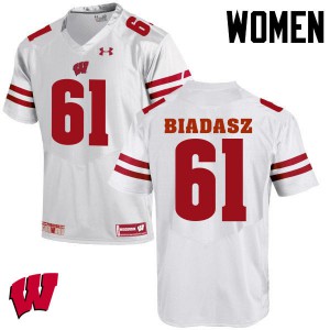 Women Wisconsin Badgers Tyler Biadasz #61 White Embroidery Jerseys 645578-410