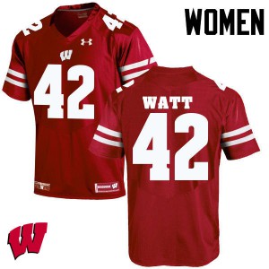 Womens Wisconsin Badgers T.J. Watt #42 Red Embroidery Jerseys 436774-839