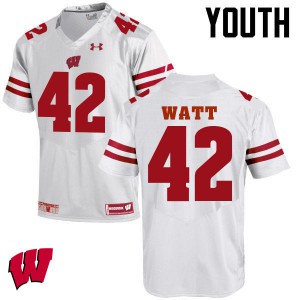 Youth Wisconsin Badgers T.J. Watt #42 White Embroidery Jersey 857604-336