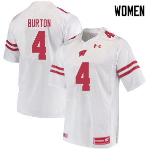 Women Wisconsin Badgers Donte Burton #4 White College Jerseys 928402-327