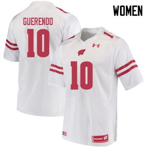 Women Wisconsin Badgers Isaac Guerendo #10 White Football Jerseys 944085-740