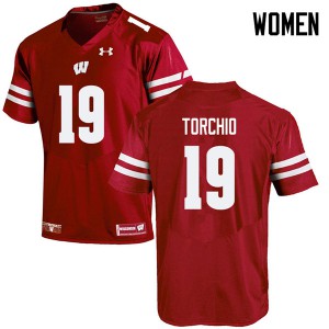 Women Wisconsin Badgers John Torchio #19 Football Red Jersey 995827-466