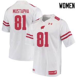 Women Wisconsin Badgers Taj Mustapha #81 White Official Jersey 819057-550