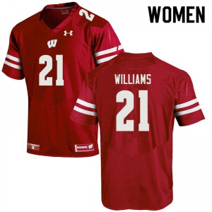 Women Wisconsin Badgers Caesar Williams #21 Red Embroidery Jersey 132642-804