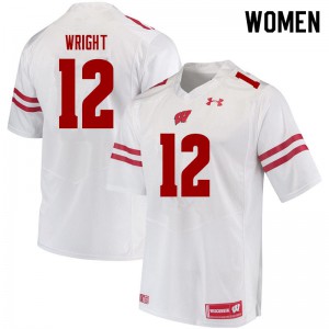 Women Wisconsin Badgers Daniel Wright #12 College White Jerseys 783799-268