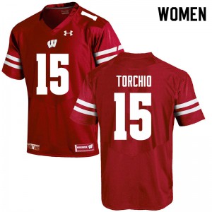Women Wisconsin Badgers John Torchio #15 Football Red Jerseys 116184-210
