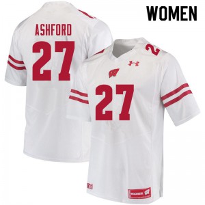 Women Wisconsin Badgers Al Ashford #27 Stitched White Jerseys 642084-863