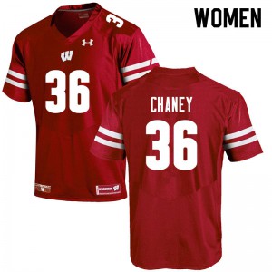 Women Wisconsin Badgers Jake Chaney #36 NCAA Red Jersey 291973-205