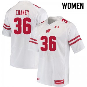 Women Wisconsin Badgers Jake Chaney #36 Stitched White Jersey 497410-757