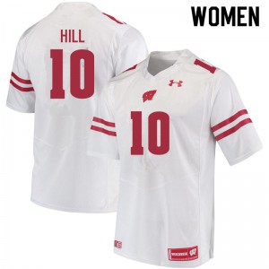 Women Wisconsin Badgers Deacon Hill #10 White Football Jerseys 930509-167