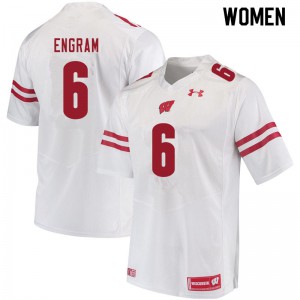 Women Wisconsin Badgers Dean Engram #6 White Embroidery Jersey 402087-766