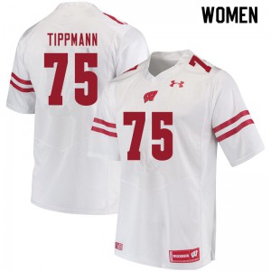 Womens Wisconsin Badgers Joe Tippmann #75 White Stitched Jerseys 900370-611