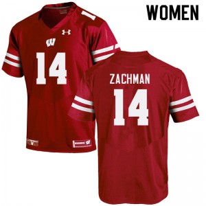 Womens Wisconsin Badgers Preston Zachman #14 Embroidery Red Jerseys 580112-120