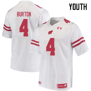 Youth Wisconsin Badgers Donte Burton #4 White Embroidery Jersey 675848-690