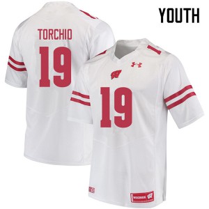 Youth Wisconsin Badgers John Torchio #19 Football White Jersey 507360-468