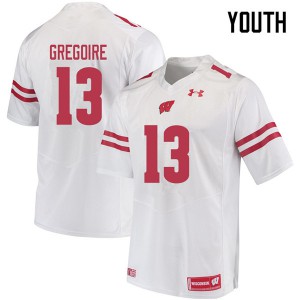 Youth Wisconsin Badgers Mike Gregoire #13 College White Jersey 171389-226