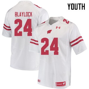 Youth Wisconsin Badgers Travian Blaylock #24 Stitch White Jersey 326153-145